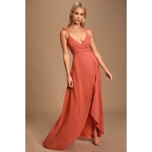 Lulus Wrap Dress in Coral